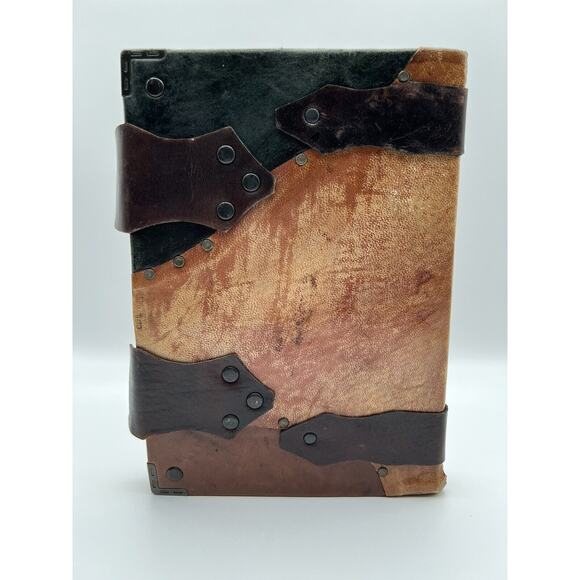 Brown Leather Stone Eye Spell Book Journal w Buckles 7” x 10” - Picture 6 of 12